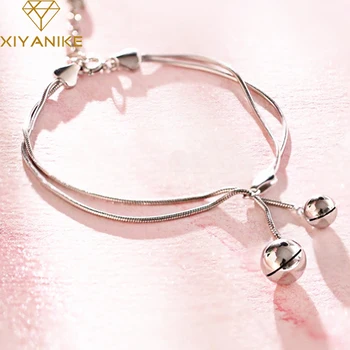 

XIYANIKE 925 Sterling Silver Anniversary Gift Simple Bell Bracelets Bangles Fashion Handmade Jewelry Adjustable For Women