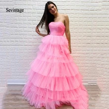 Sevintage бальное платье розовое Многоуровневое платье для выпускного вечера Плиссированное без бретелек Формальное праздничное бальное платье vestidos de 15 anos