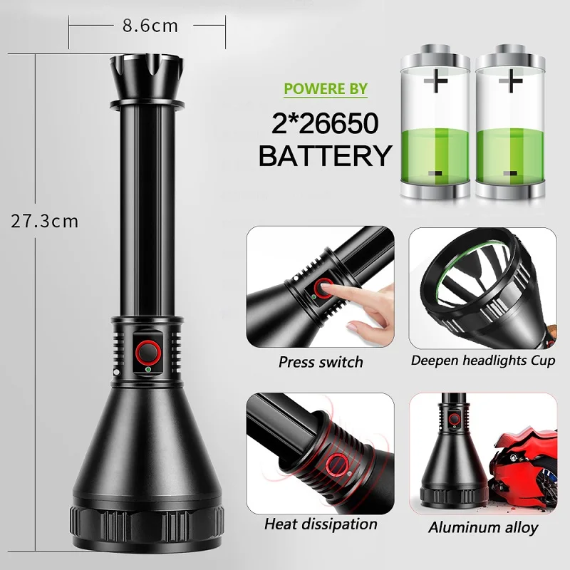XHP70.2 светодиодный фонарь 800 м широкоугольный дальний фонарик перезаряжаемый водонепроницаемый фонарь использует батарею 26650 для кемпинга приключений