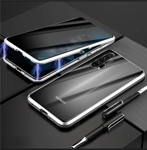 Магнитный чехол для huawei Honor 20 20 Pro двусторонний стеклянный чехол металлический бампер для Honor 9X защитный чехол - Цвет: Серебристый