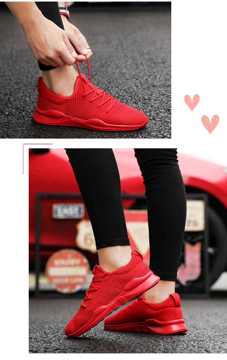 Men Sneakers Casual Summer Breathable Shoes Men Black White Red Light Comfortable Lace-Up Spring Autumn Male Footwear Trainers