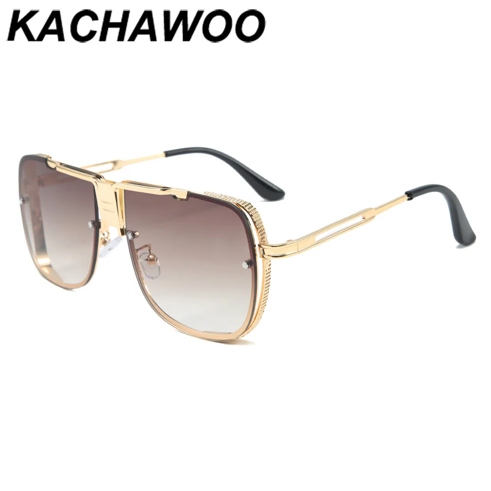 

Kachawoo men's square sunglasses big frame gold brown hollow metal sun glasses women accessories winter uv400 high quality