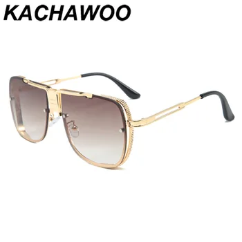 

Kachawoo men's square sunglasses big frame gold brown hollow metal sun glasses women accessories winter uv400 high quality