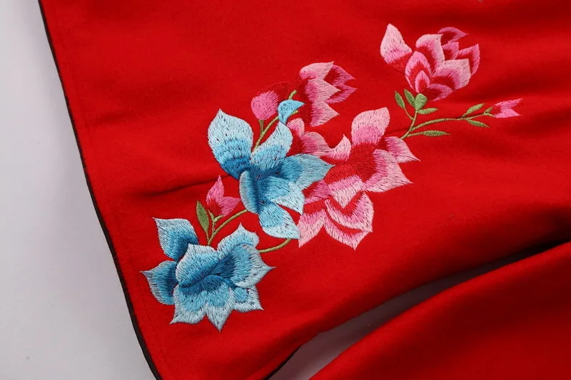 Sheng Coco Pretty Pink Chinese Qipao Shirt Woolen Retro Tops Flowers Dragonfly Embroidery Women Cheongsam Tops 4XL Autumn Blouse