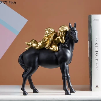 

Creative Nordic Golden angel Dark horse Resin Crafts ornaments Modern home desktop decorations Simulated animal sculpture