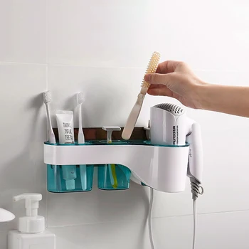 

Wall Mounted Bathroom Shelf Hair Dryer Rack Organizer Hanging Makeup Cosmetics Storage Drawer Rack Hair Dryer Holder Fixture