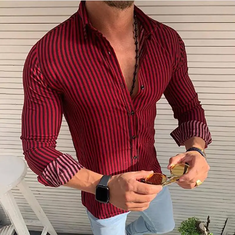 Модные новые 2019 мужские Длинные рукава мужские полосатые рубашки классические удобные мягкие повседневные рубашки на пуговицах