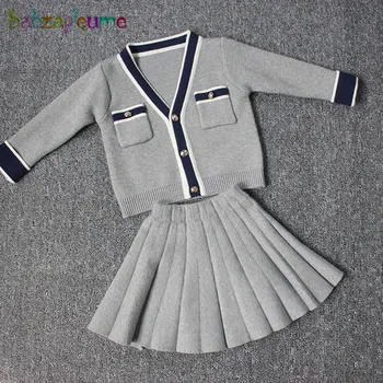 

2Piece/2-6Years/Spring Korean Fashion Baby Girl Clothes Set V-neck Knitted Children Sweater+Skirt Kids Boutique Outfits BC1774-1