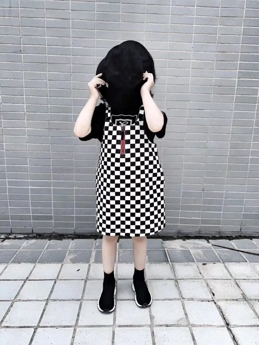 

Summer baby Girl Plaid Dresses Kids White and Black Dress Sleeveless Girl Cool Dress Party Cothing 3-14Y presale in mid of July