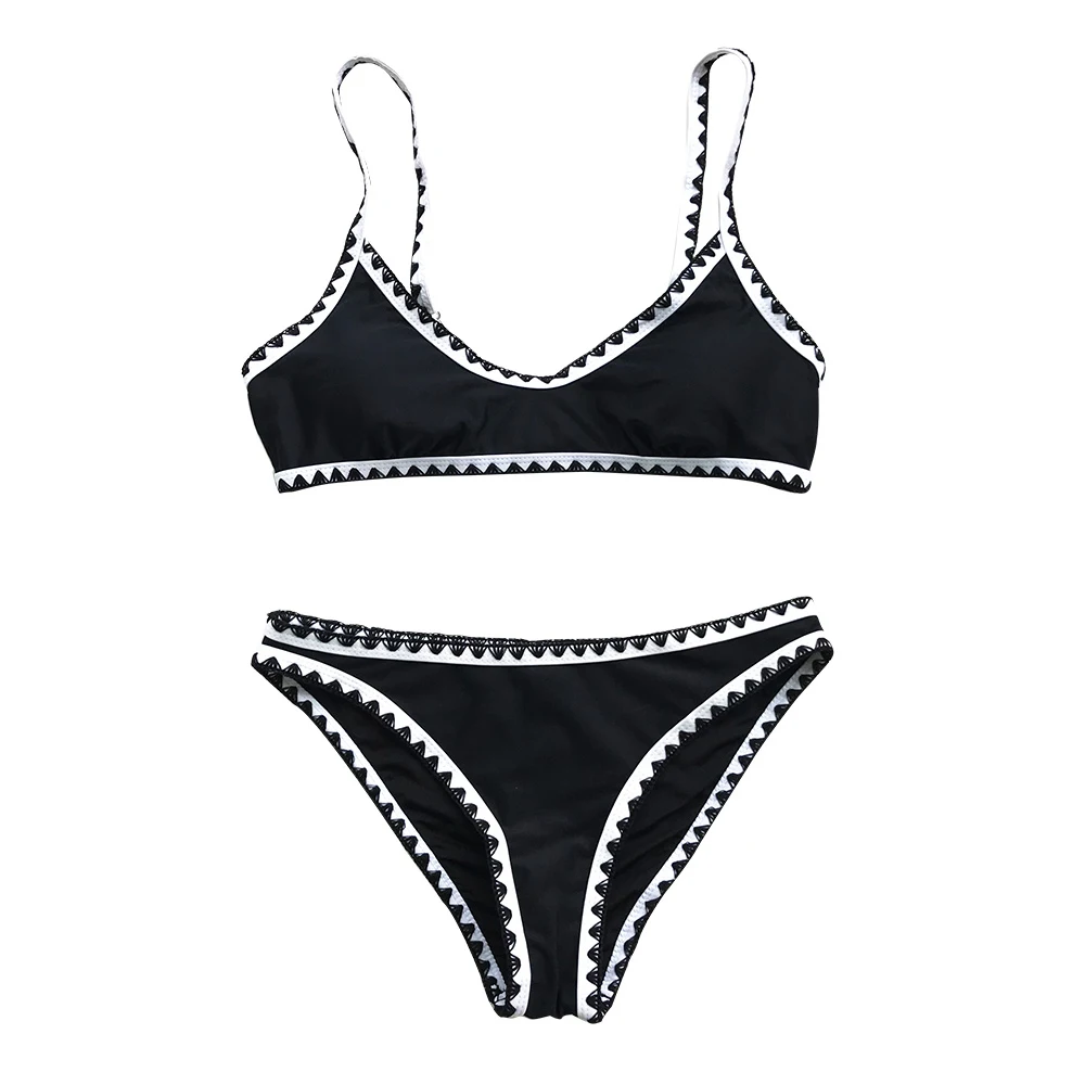 SEASELFIE 2020 Sexy Low-waist Bikinis Set Swimwear Women Swimsuits Bathing Suit Biquini Black And White Crochet Bikini Beachwear
