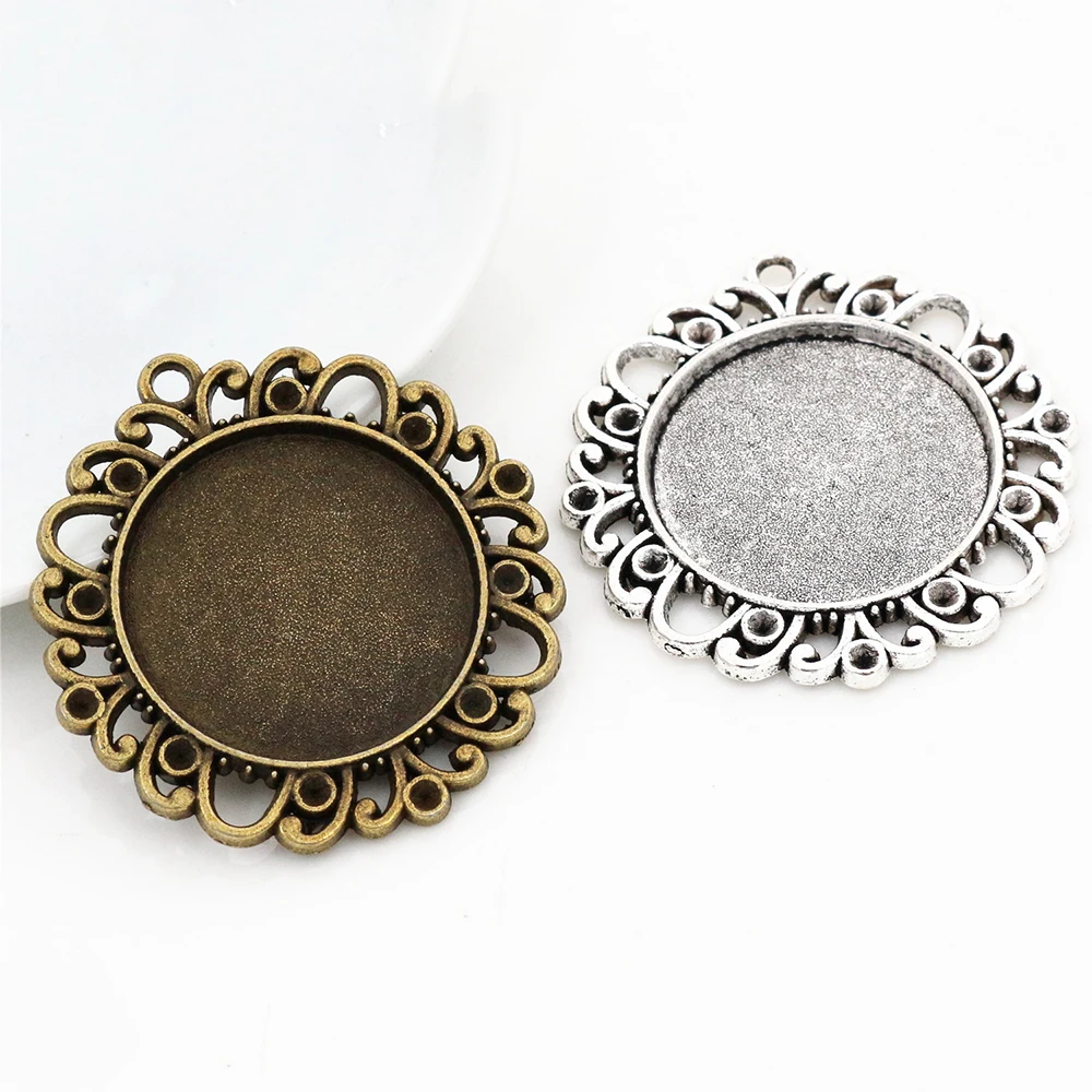 

New Fashion 5pcs 25mm Inner Size Antique Silver Plated and Bronze Vintage Style Cabochon Base Setting Charms Pendant