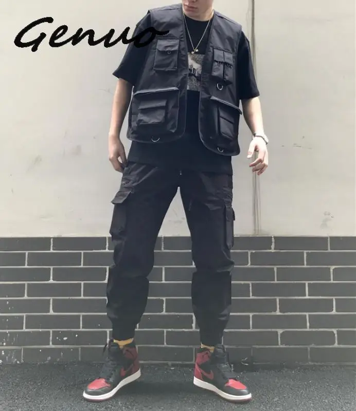 Genuo, новинка, несколько карманов, грузовой жилет, жилет в стиле хип-хоп, мужской жилет для папы, жилетка без рукавов, мужская жилетка, уличная одежда