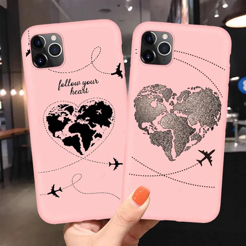 

World Map Travel Just Go Phone Case For iPhone XS MAX X 11Pro XR 7 8 6 6s Plus 5 SE Fashion Pink Silicone Soft Back Cover Coque