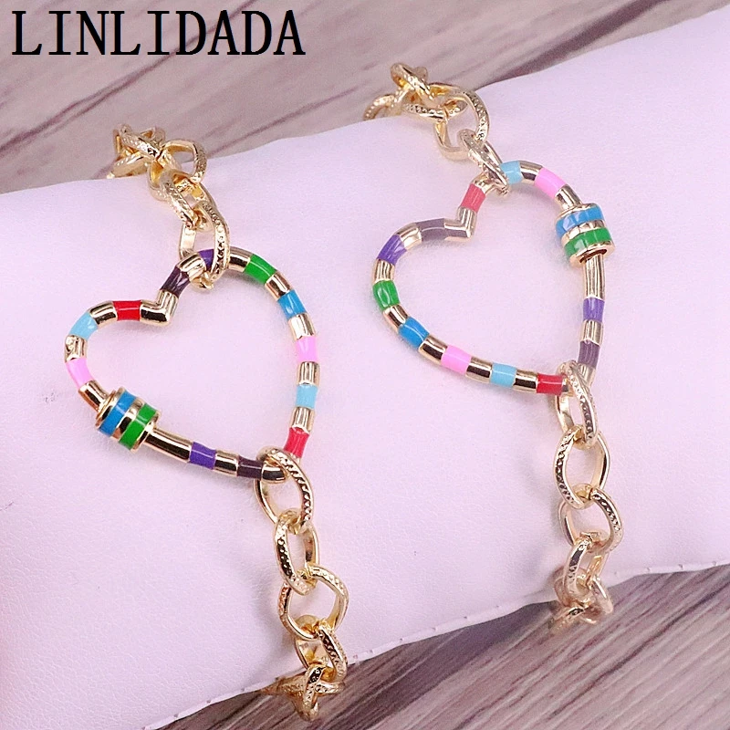 5 шт. новый дизайн браслет с золотым покрытием цветная эмаль сердечный винт