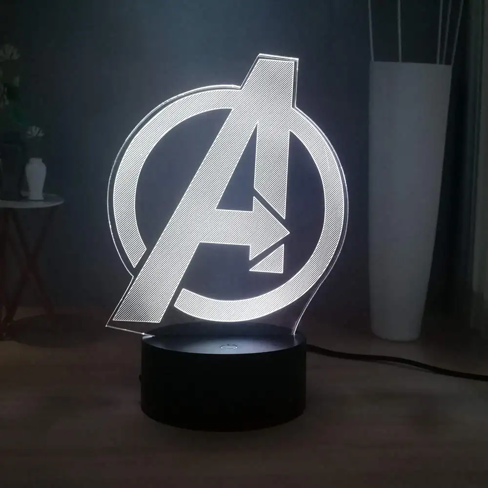 Новинка 2019 3D лампа с логотипом Мстителей супергерой комиксы Marvel светодиодная для
