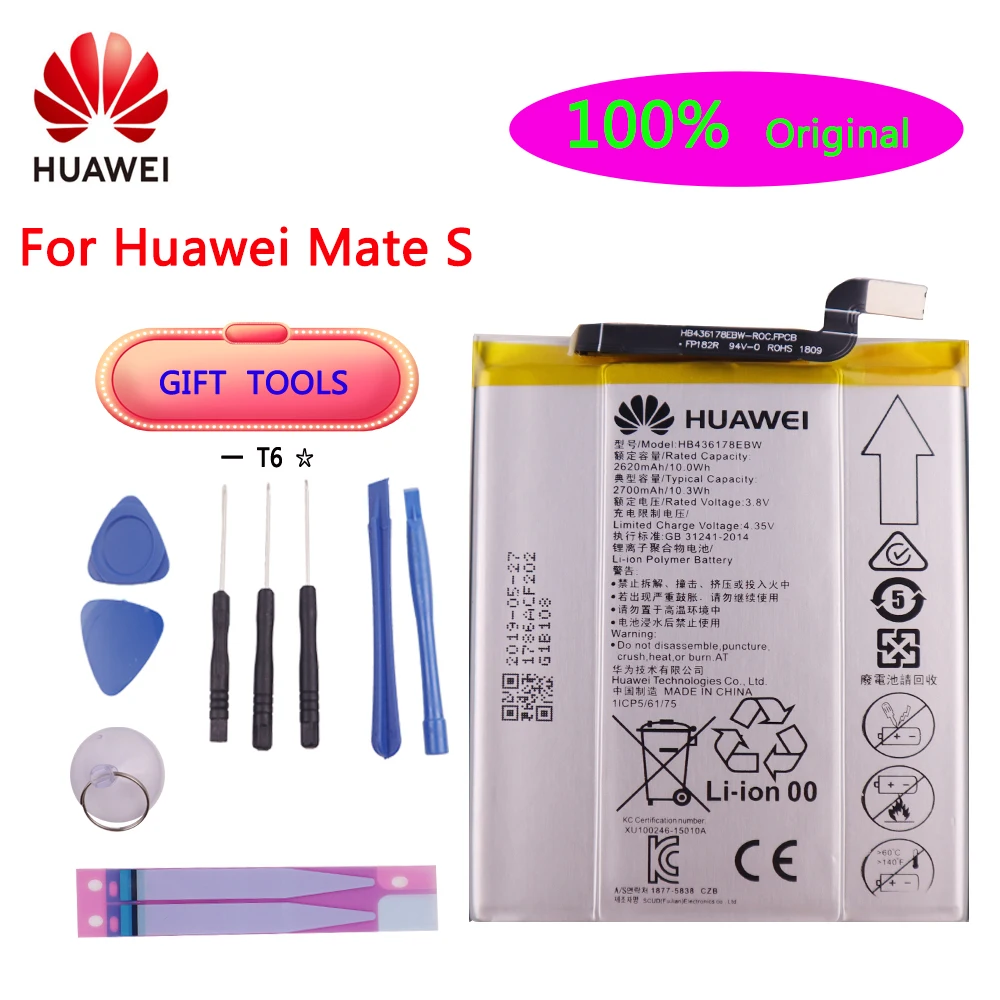

Huawei Original HB436178EBW Mobile Phone Replacement Li-Polymer Battery 2620mAh For HUAWEI Mate S CRR-CL00 UL00 Phone Batteries