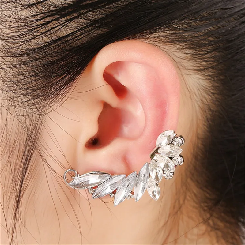 

TTLIFE 1PC Left Ear Gold or Silver Steampunk Wrap Ear Clip Crystal Feather Wing Earrings Bow Ear Clip Spiral Cartilage Clip