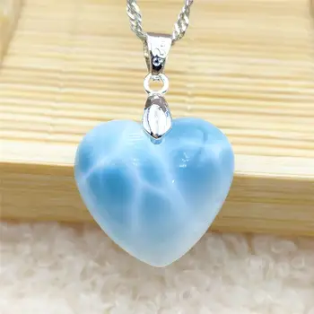 

Genuine Natural Blue Larimar Pendant Gemstone For Women Heart Love Water Pattern Crystal 20x19x10mm Necklace From Dominia AAAAA