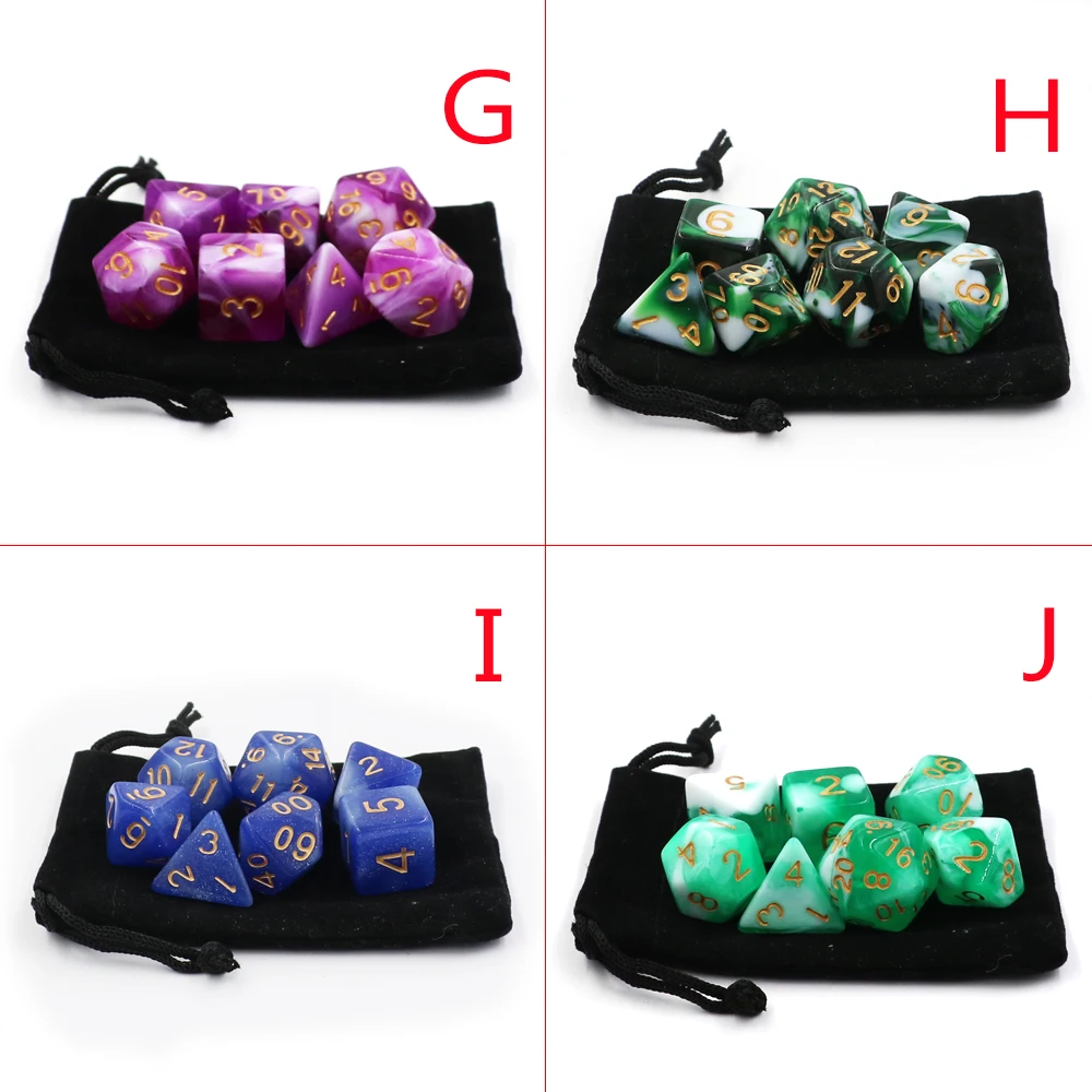 IMDG 7pcs/set Polyhedron RPG Game Dice Acrylic Dice DND Color Mixing Digital Game with Bag game dice dice set acrylic dice