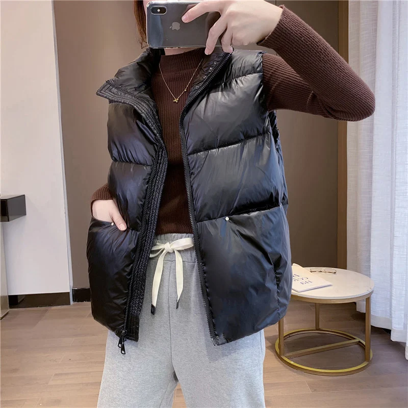 

Spring Slim Duck Down Vest Women Basic Waistcoat Autumn Fashion Short Puffer Jacket Casual Parkas NV1601