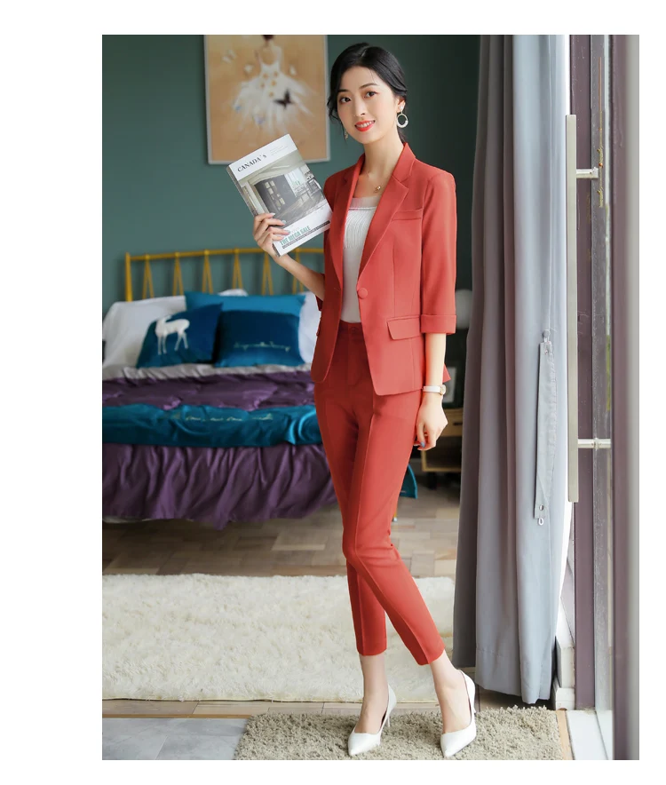 Мода леди OL bedrijf herfst pak lente nieuwe mode slim afslanken kleine pak casual broek twee-stuk бизнес pak