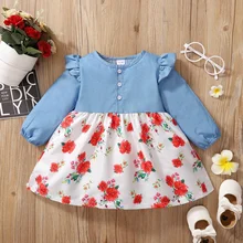 Ecavus vestido estampado de manga larga para niña, ropa informal de princesa, manga de hoja de loto