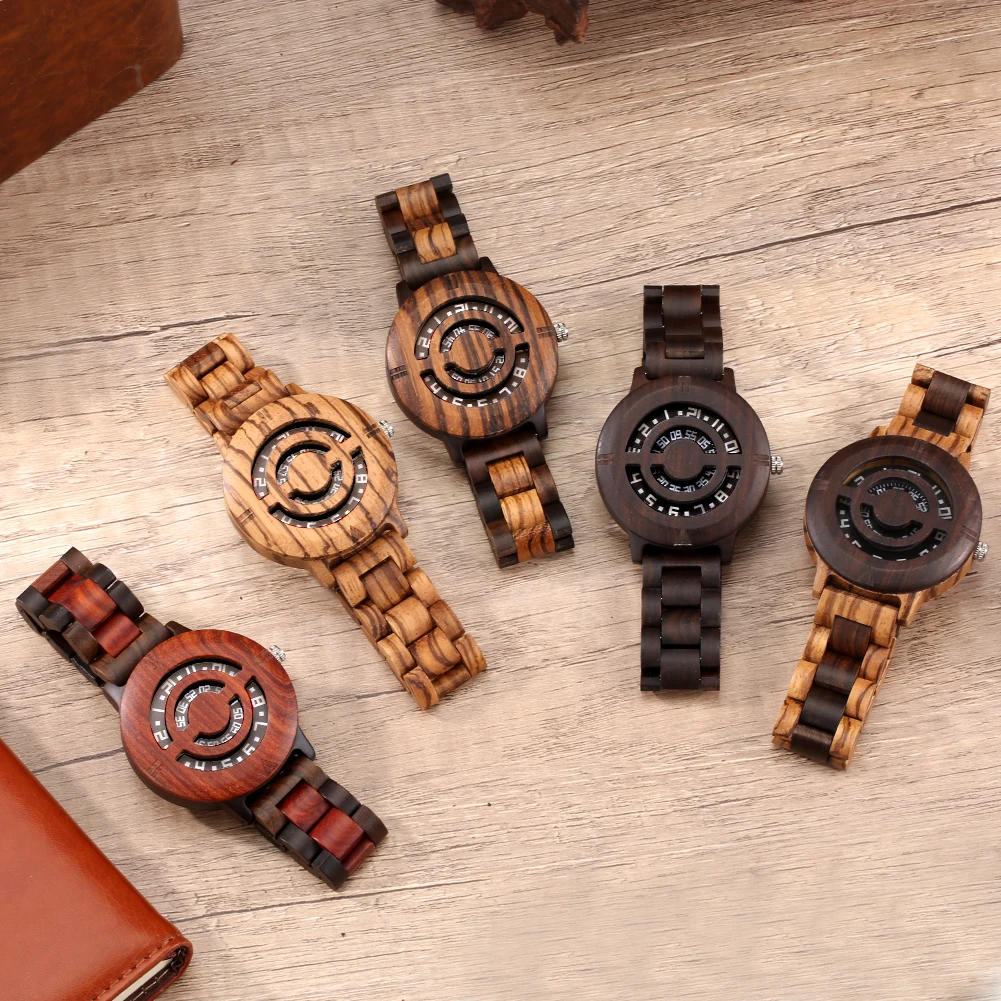 Мужские кварцевые деревянные часы с большим циферблатом и регулятором | Наручные