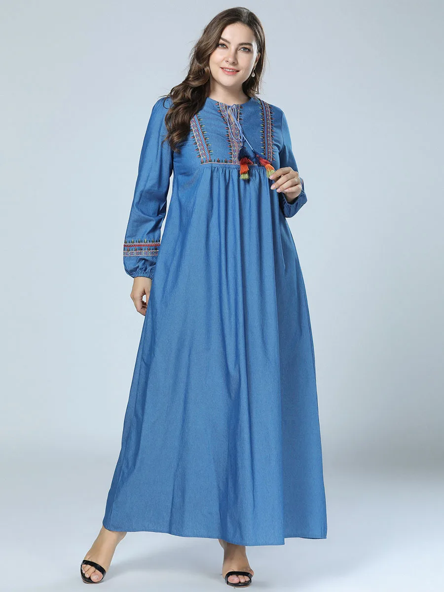 Марокканский кафтан Корейская версия простого abaya для женщин вышивка свободные большие размеры женское платье мусульманские халаты