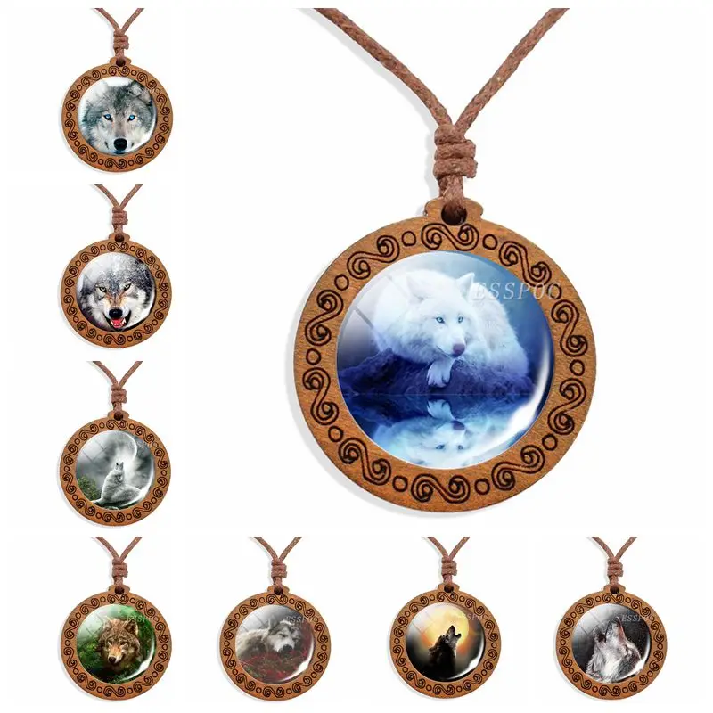 Винтажное деревянное ожерелье из волчьего стекла кабошон женское ретро с