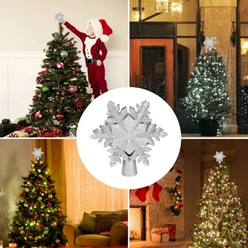 

3D Glitter LED Lighted Christmas Tree Topper Rotating Snowflake Projector for Xmas Tree Decorations