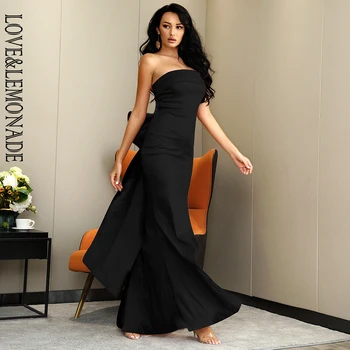 

LOVE&LEMONADE Sexy Black Tube Top Bodycon Whit Split Big Bow Decoration Elastic Material Maxi Dress LM82461