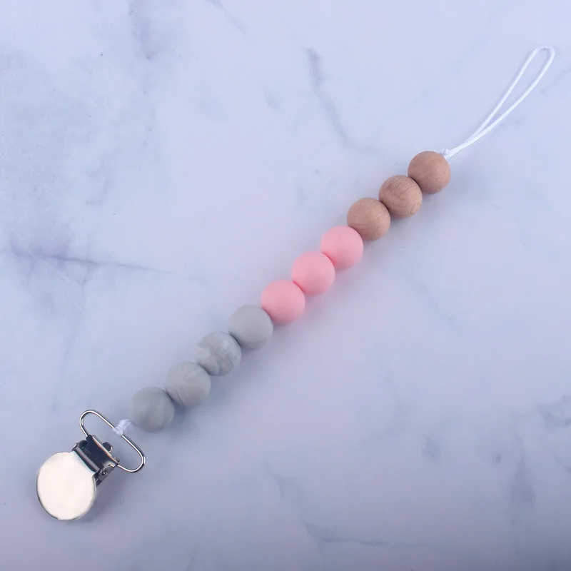 teether chain 1 шт., детский силиконовый прорезыватель, соска, клипса, цепочка, подвеска в виде динозавра, вязанные крючком бусины, грызун, соска, клипса, подарок для ребенка, игрушки для детей - Цвет: teether chain