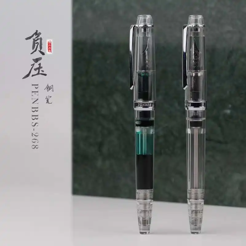 

PENBBS 268 Transparent Vacuum Fountain Pen Clear Ink Pen EF/F/M Nib Business Stationery Office school supplies Writing Gift