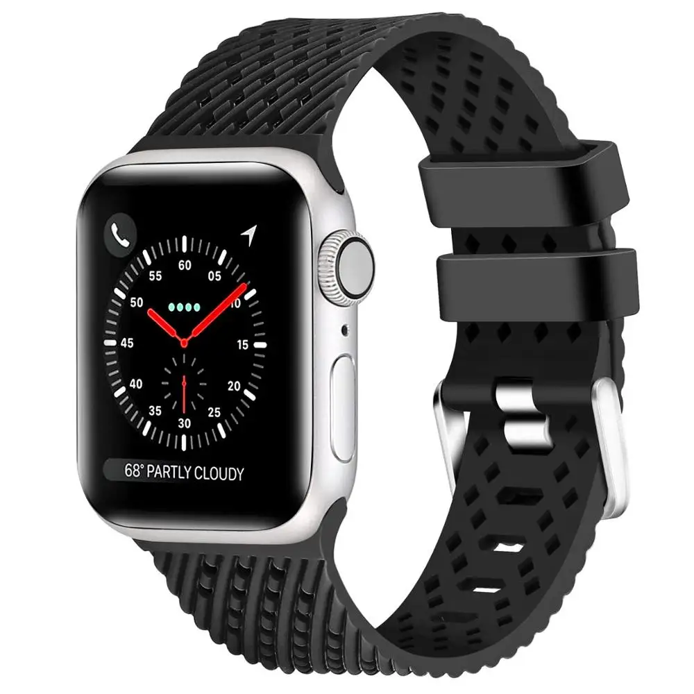 black Силиконовый ремешок для apple watch 5, 4, 3, ремешок для apple watch 44 мм, 40 мм, iwatch 42 мм, 38 мм, correa, 3D текстура, ремешок для часов, браслет - Цвет ремешка: black