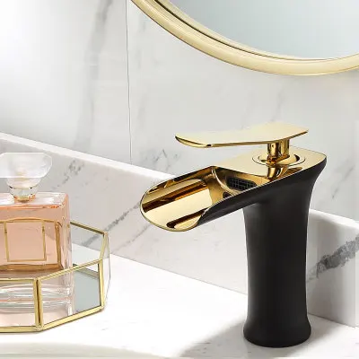 Black gold short Смеситель для горячей и холодной воды, кран для раковины с одним отверстием для ванной комнаты, кран для раковины - Цвет: Black gold short