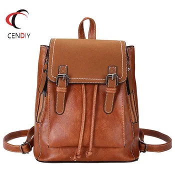 

New Vintage Women Backpack High Quality Leather School Bags for Girls Lady Simple Style Backpack Fashion Shoulder Bag Mochila