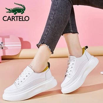 

CARTELO women's shoes fashion comfortable round head white shoes Korean wild sports shoes lace-up flat shoes