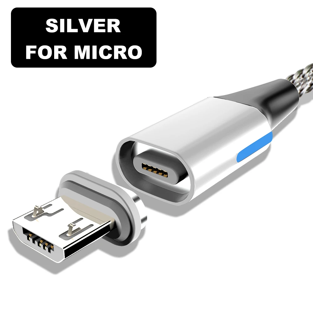 Silver For Micro Vanniso 1 м 2 м 3A провод для быстрого заряда тип-c Магнитный кабель для зарядки телефона для iphone xiaomi Android мобильный телефон Магнитный USB кабель - Цвет: Silver For Micro