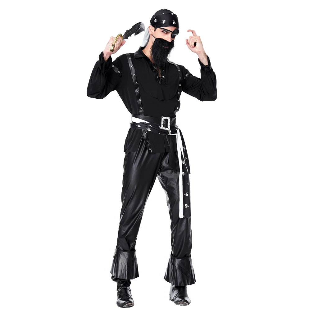 Halloween Party Cosplay Masquerade Apparel Cool Scary Boy Role Play Suit Mens One Eye Caribbean Pirate Costume Dress Outfit