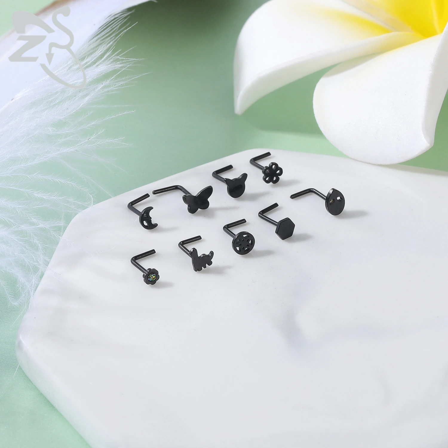 Piercing Jewelry Nose Studs Body Piercing Jewelry Body Jewelry ZS 3-9pcs/lot Stainless Steel Nose Stud Set for Women Moon Heart Star Nose Piercings Black Color L Shape Nostril Piercing Jewely