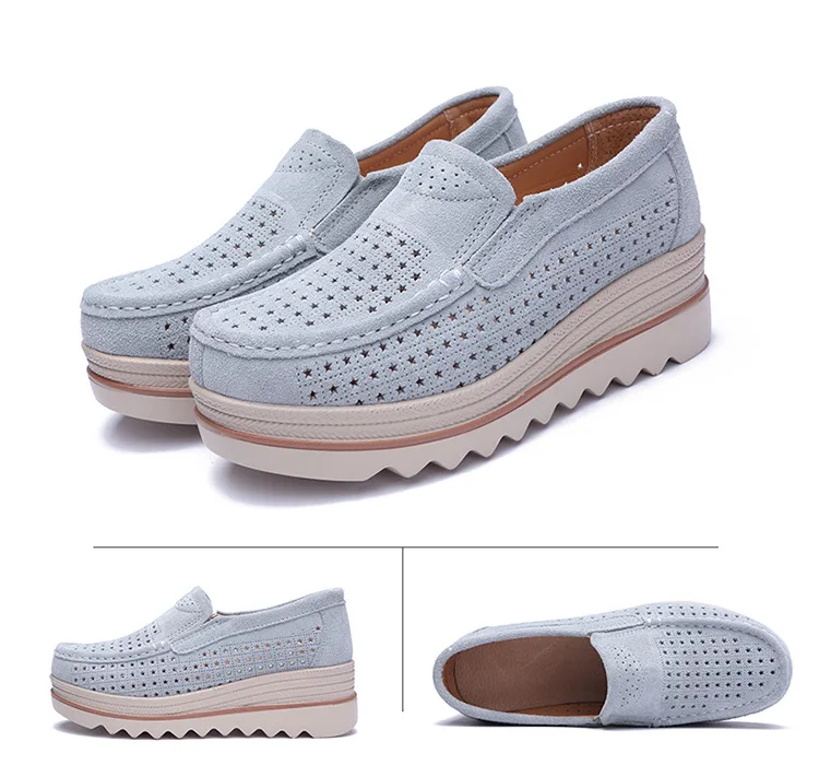 Женские кроссовки на массивной платформе летние дышащие из натуральной кожи с