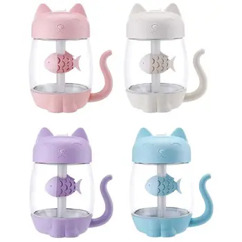 

3 In 1 350Ml Usb Cat Air Humidifier Ultrasonic Cool-Mist Adorable Mini Humidifier With Led Light Mini Usb Fan For Home Office