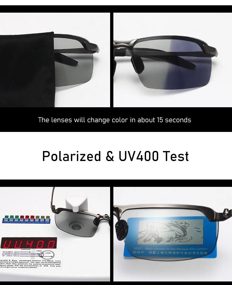  - Photochromic Polarized Sunglasses for Men Classic Driver's Sun Glasses Eyewear Vintage Eye Glasses Fishing Discolor Lens UV400