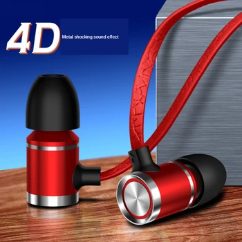 

Brand 4D Wired Leather Noise Cancelling Dynamic Heavy Bass Music Metal In-ear with Mic Earphone for iphone huawei Android IOS