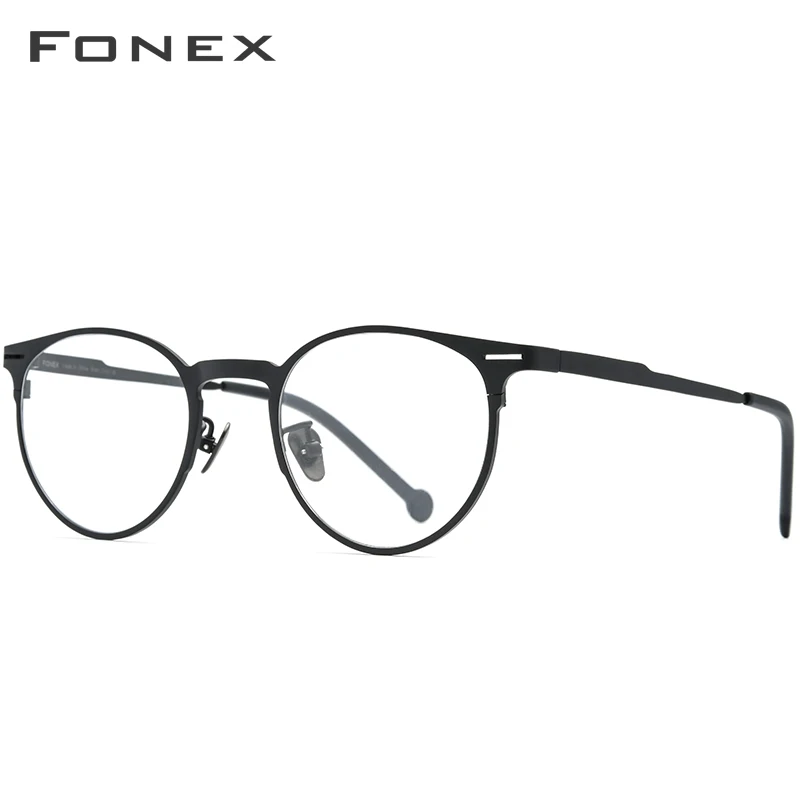 FONEX, чистый титановый рецепт, стекло es, Ретро стиль, круглый глаз, стекло es, оправа для мужчин, оптическая близорукость, очки для женщин, корейский стиль 8510 - Цвет оправы: Черный