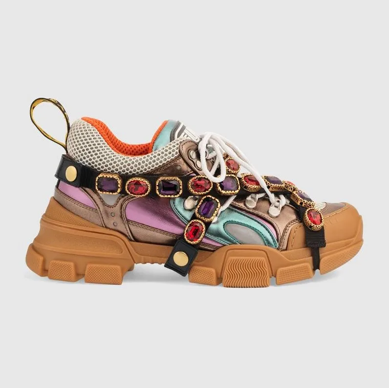 HOT Women Sneakers Cross Chains Crystal Sneakers Thick Heel Lace-up Woman Casual Shoes Luxury Design Patchwork Tennis Shoes
