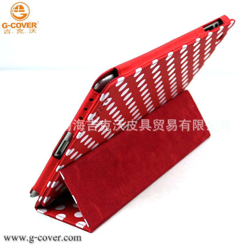 

IPad2/3/4 Leather Case Protective Case Red Dots Poly Urethane Leather Material Three Fold Separate Holder-