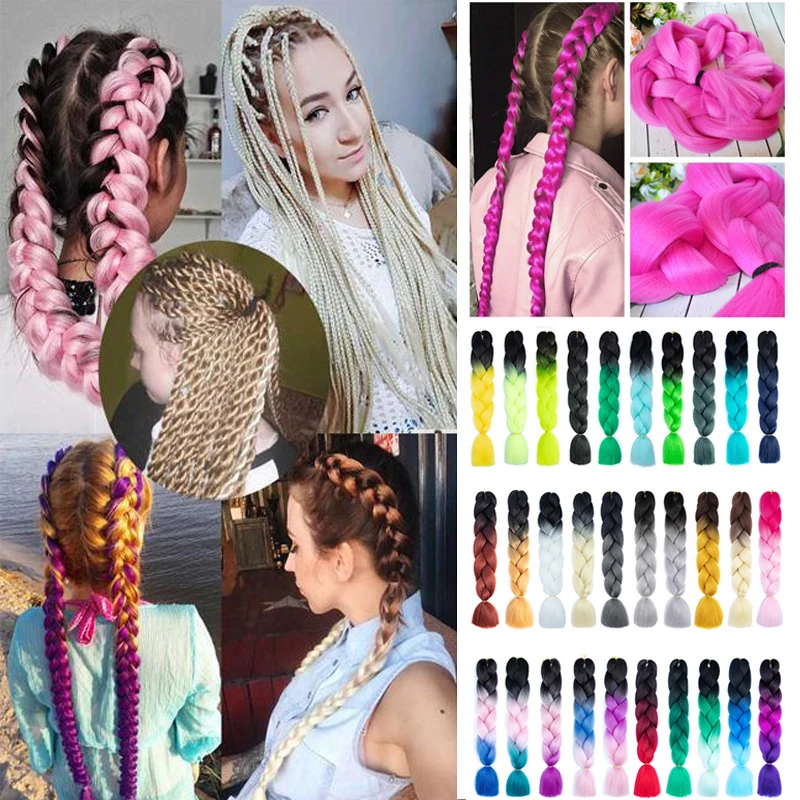LISIHair косы Kanekalon Омбре плетеные волосы удлинитель розовые фиолетовые желтые