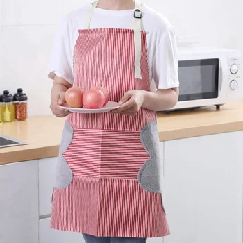 

1pc Unisex Waterproof Adjustable Stripe Printed Apron Wipe Hand Adult Oil Proof Apron Pinafore with Pocket Kitchen Accessories