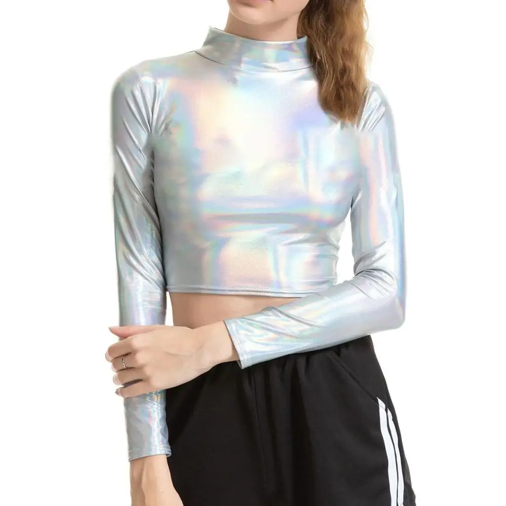 Женский кроп-Топ с длинным рукавом и ложным воротником | Женская одежда